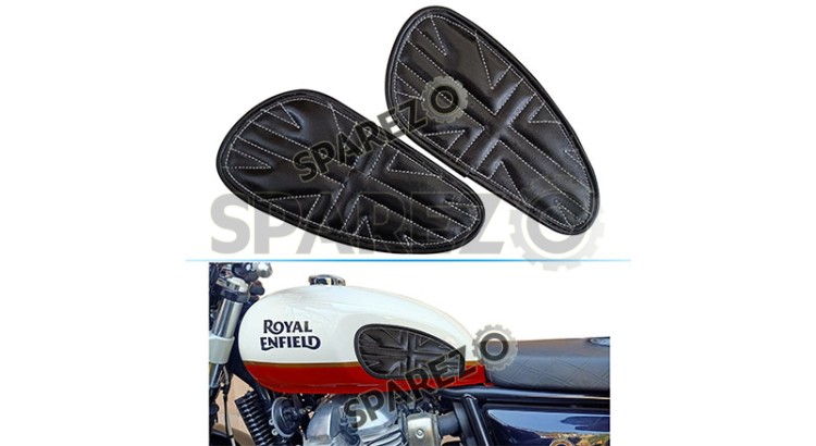 Customized Royal Enfield Interceptor 650cc Leather Knee Pad Pair Union Jack D5 - SPAREZO